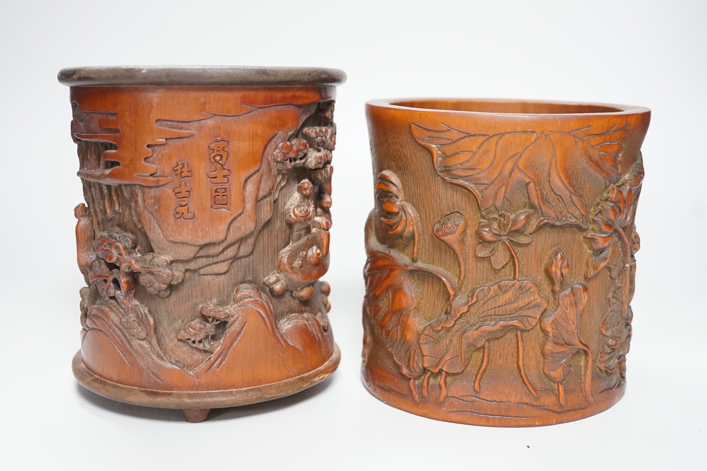 Two Chinese bamboo brush pots, The tallest 16cm high
